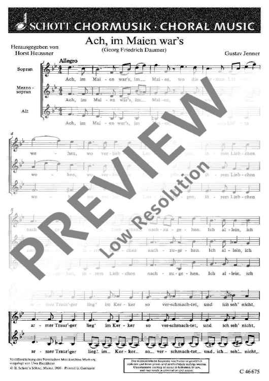 Ach, im Maien war's - Choral Score