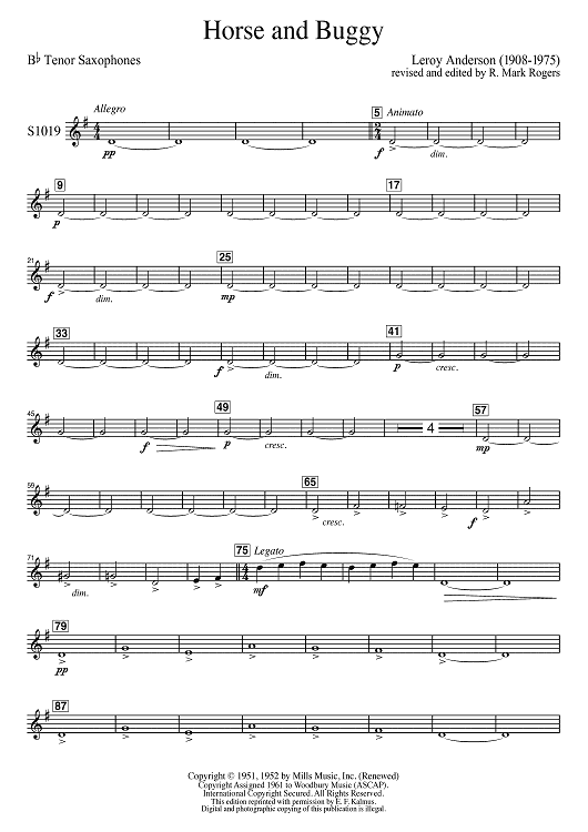Horse and Buggy for Band - Second Edition - Bb Tenor Sax