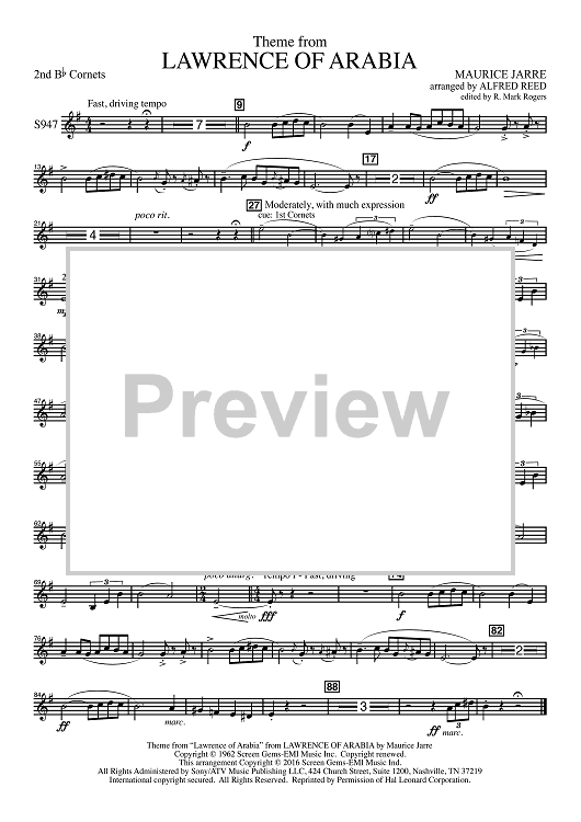 Lawrence of Arabia - Bb Cornet 2
