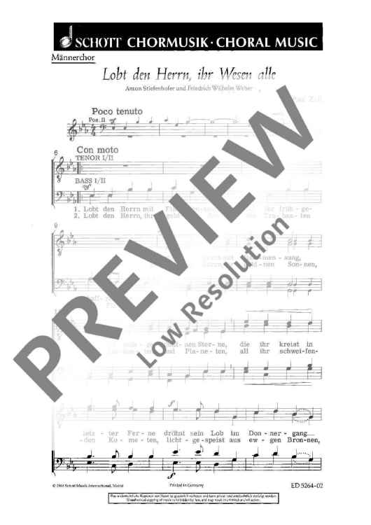 Lobt den Herrn, ihr Wesen all - Choral Score