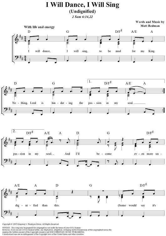 I Will Dance, I Will Sing (Undignified)