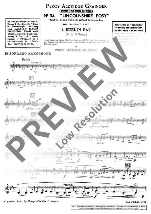 Lincolnshire Posy - Soprano Saxophone I