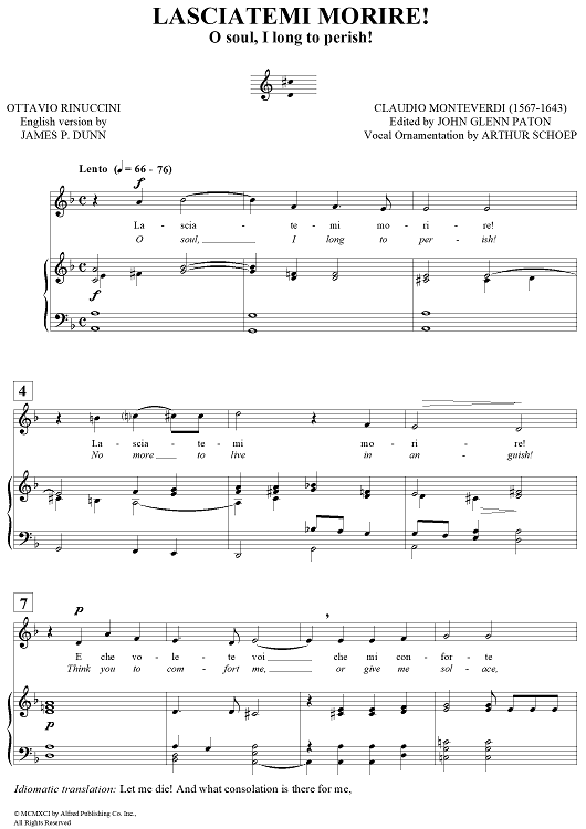Lasciatemi Morrie! (O soul, I long to perish!)