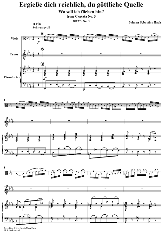 "Ergiesse dich reichlich, du göttliche Quelle", Aria, No. 3 from Cantata No. 5: "Wo soll ich fliehen hin?" - Piano Score