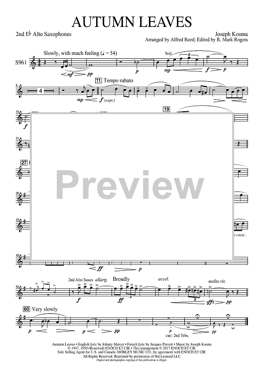 Autumn Leaves (Les feuilles mortes) - Eb Alto Sax 2