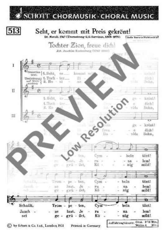 Seht, er kommt mit Preis gekrönt! / Tochter Zion, freue dich! - Choral Score