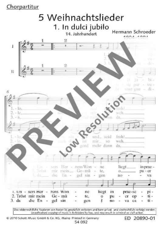 5 Weihnachtslieder - Choral Score