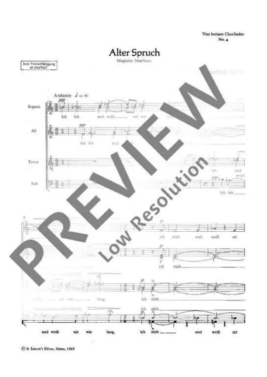 Vier heitere Chorlieder - Choral Score