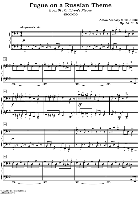 Fugue on a Russian Theme, Op. 34, No. 6 (from Six Children's Pieces)