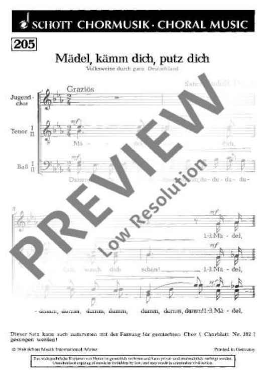 Mädel, kämm dich, putz dich - Choral Score