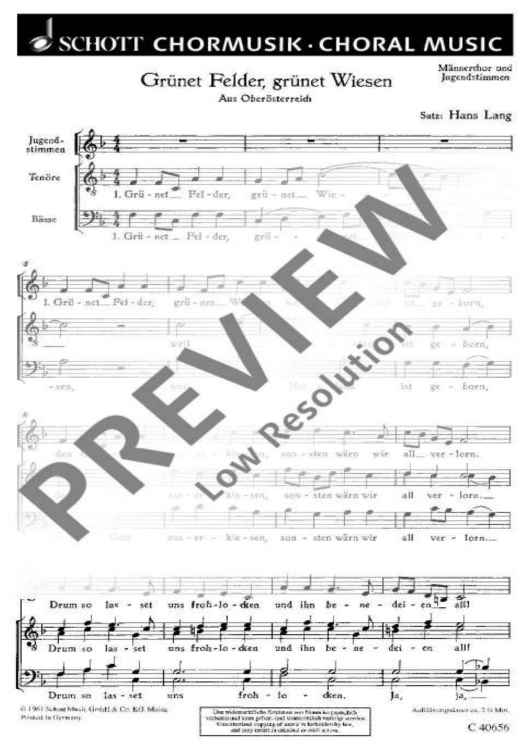 Grünet Felder, grünet Wiesen - Choral Score
