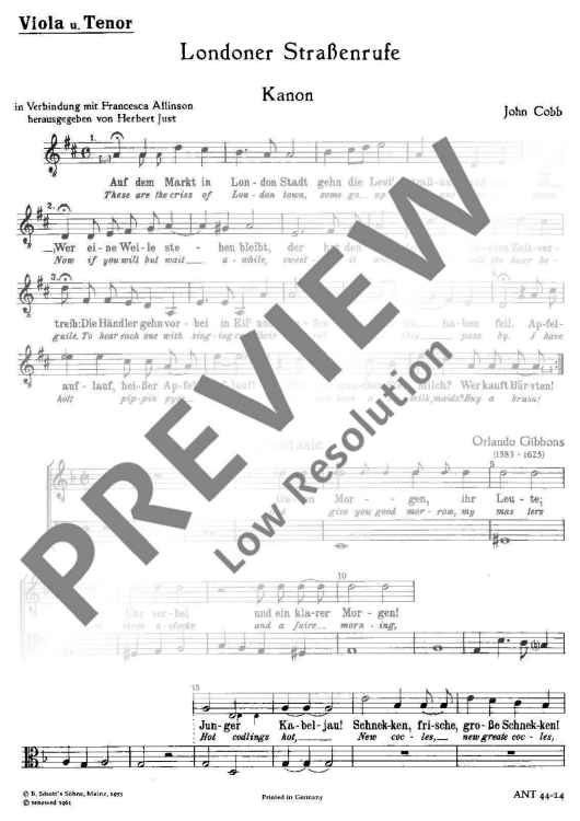 Londoner Straßenrufe - Viola / Tenor