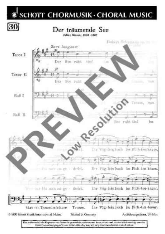Der träumende See - Choral Score