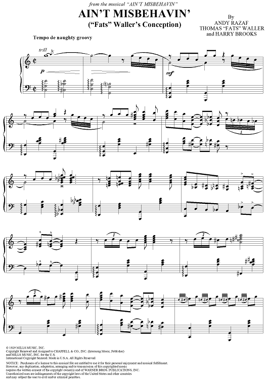 ボーカル ビッグバンド譜面:Ain't Misbehavin' AIN'T MISBEHAVIN' ボーカル ビッグバンド譜面:Ain't Misbehavin' AIN'T MISBEHAVIN'