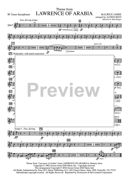 Lawrence of Arabia - Bb Tenor Sax