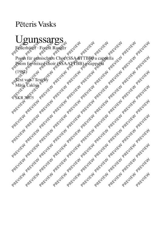 Ugunssargs - Choral Score