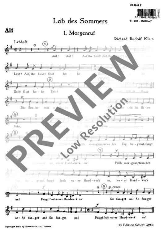 Lob des Sommers - Alto