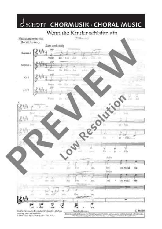 Wenn die Kinder schlafen ein - Choral Score