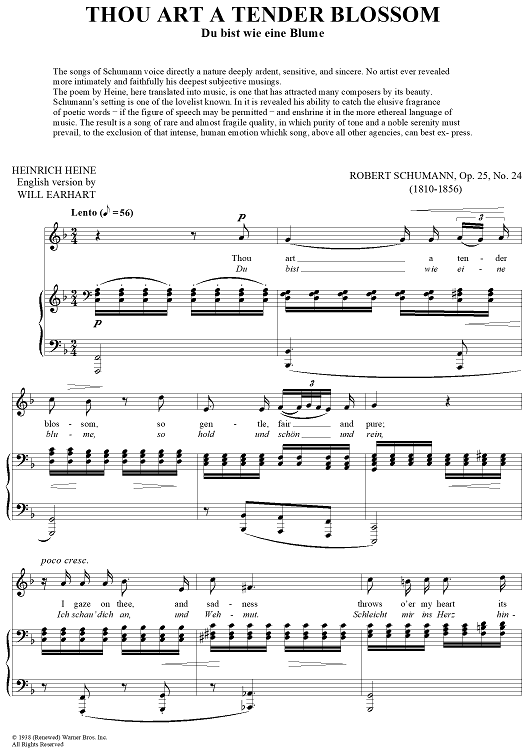 Thou Art A Tender Blossom (Du bist wie eine Blume)