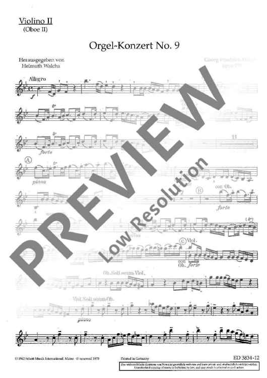 Organ Concerto No. 9 B Major - Violin Ii/oboe Ii