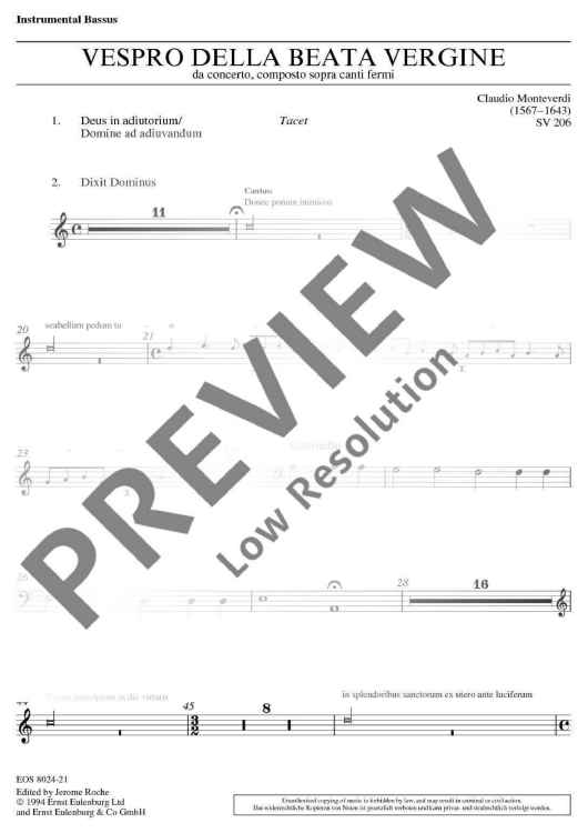 Vespro della Beata Vergine - Instrumental Bassus