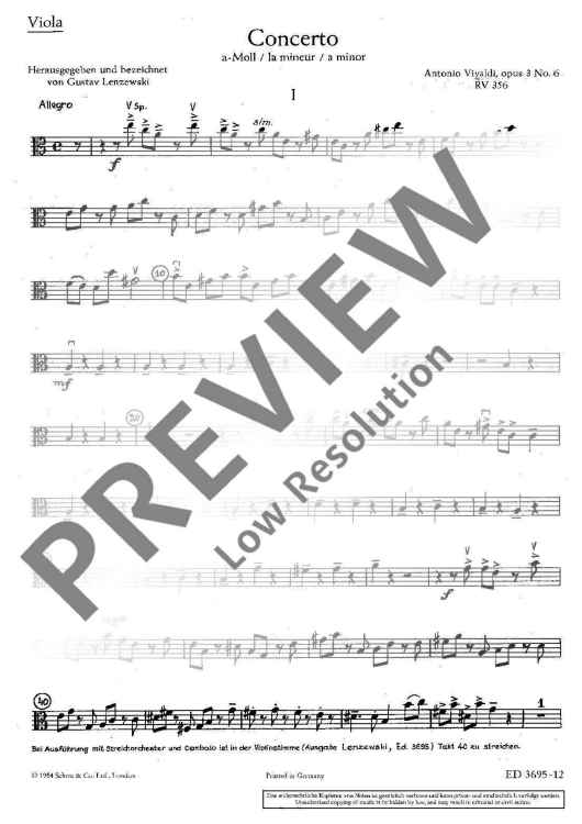 L'Estro Armonico in A minor - Viola