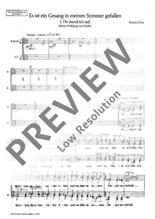Es ist ein Gesang in meinen Sommer gefallen - Choral Score