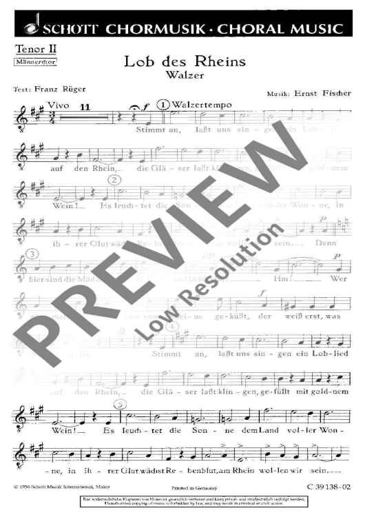 Lob des Rheins - Tenor Ii