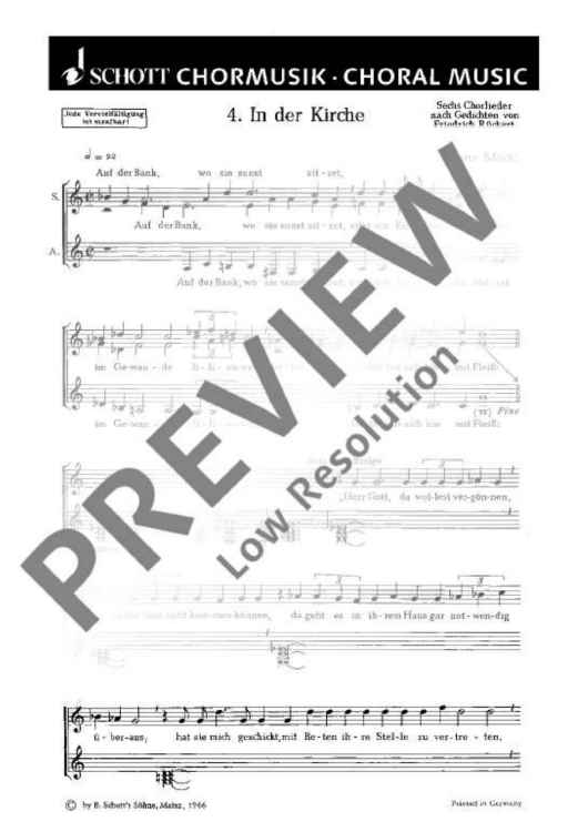 Sechs Chorlieder - Choral Score