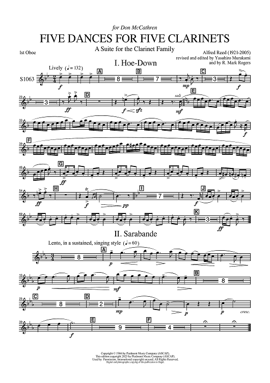 Five Dances for Five Clarinets - 1st Oboe