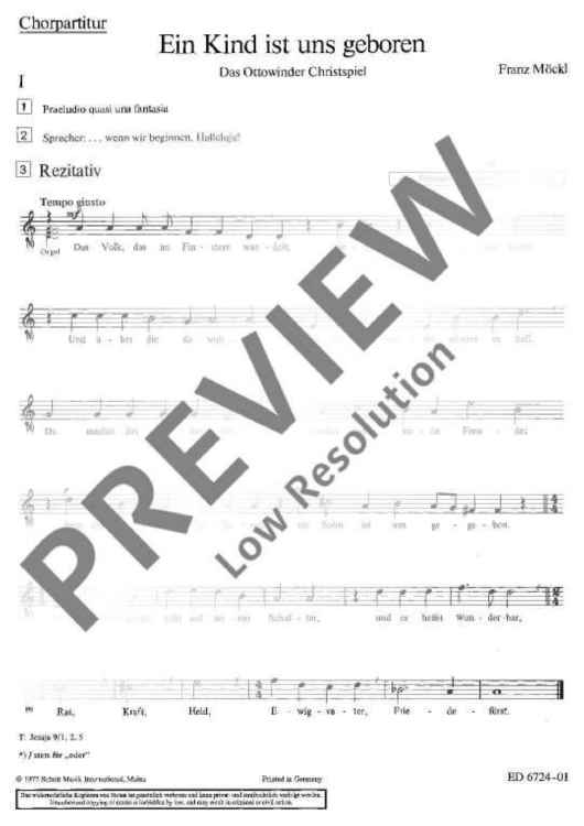 Ein Kind ist uns geboren - Choral Score