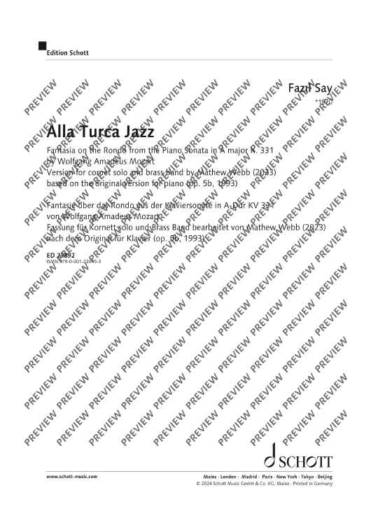 Alla Turca Jazz in A flat major - Score and Parts