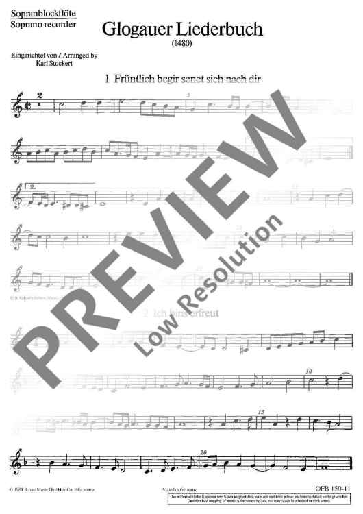 Glogauer Liederbuch - Descant Recorder