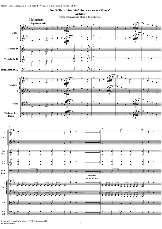 Melodram "Zaide entflohen?" and Aria "Der stolze Löw' lässt sich zwar zähmen", No. 9 from "Zaide", Act 2, K336b (K344) - Full Score