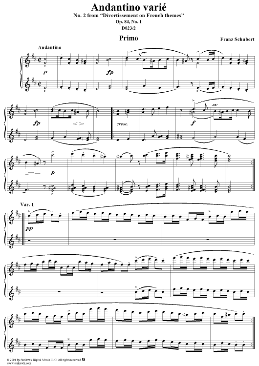 Andantino varié, No. 2 from "Divertissement on French themes"