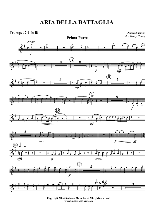 Aria Della Battaglia - Trumpet 2-1 in B-flat