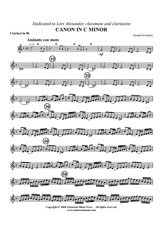 Canon in C Minor - Clarinet in Bb