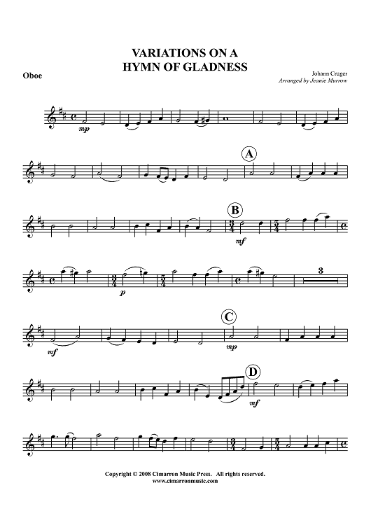 Variations on a Hymn of Gladness - Oboe