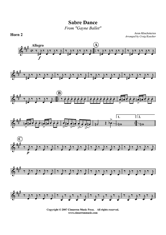 Sabre Dance - From "Gayne Ballet" - Horn 2 in F
