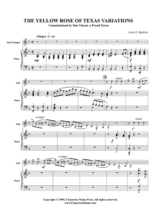The Yellow Rose of Texas Variations - Piano Score