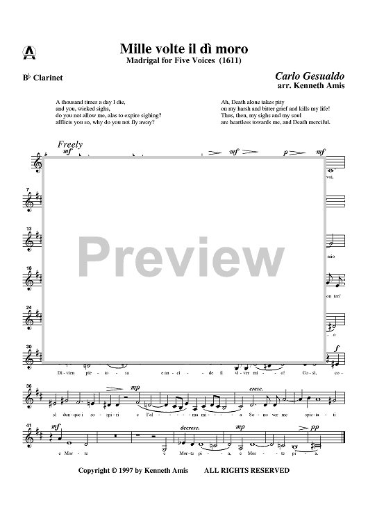 Mille volte il di moro - Clarinet in B-flat