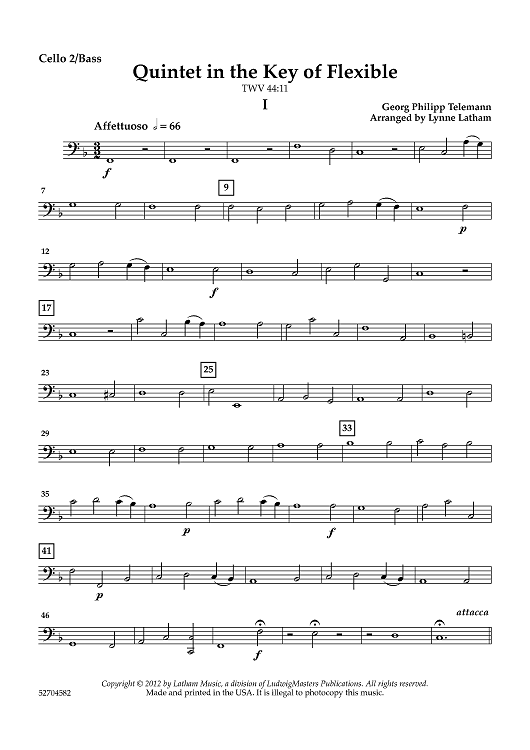 Quintet in the Key of Flexible (TWV 44:11) - Cello 2/Bass