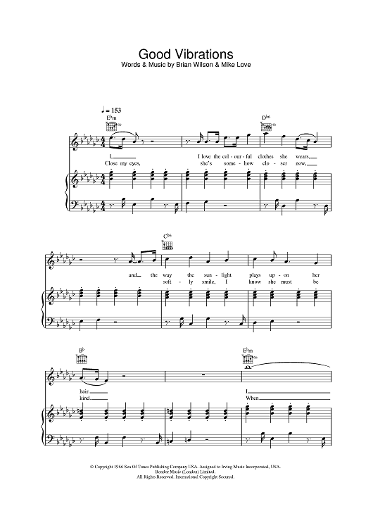 Good Vibrations" Sheet Music by The Beach Boys for Piano/Vocal/Chords - Sheet Music Now Good Vibrations" Sheet Music by The Beach Boys for Piano/Vocal/Chords - Sheet Music Now
