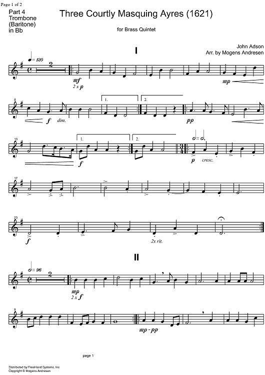3 Courtly Masquing Ayres - B-flat Trombone 2