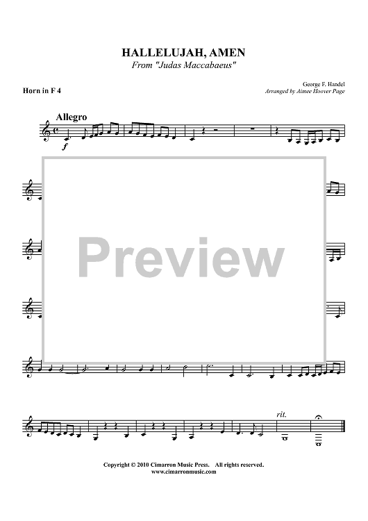 Hallelujah, Amen - From "Judas Maccabaeus" - Horn in F 4