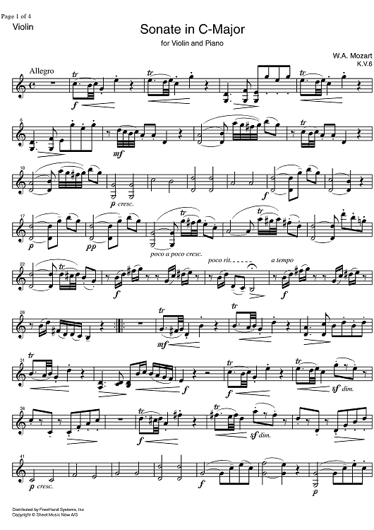 Sonata No. 1 C Major KV6 - Violin