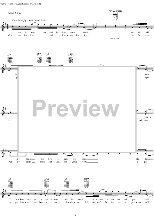 The Facts About Jimmy" Sheet Music by Shawn Colvin for Easy Guitar Tab