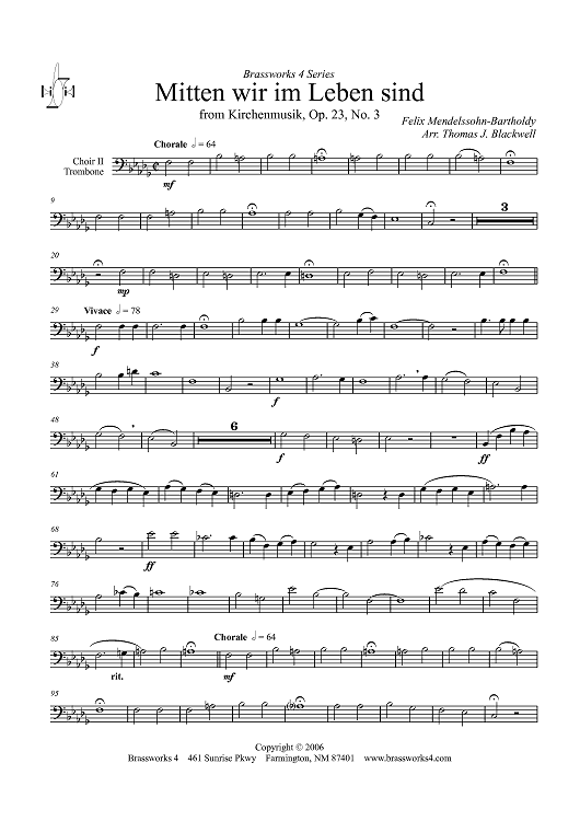 Mitten wir im Leben sind - Choir 2, Trombone
