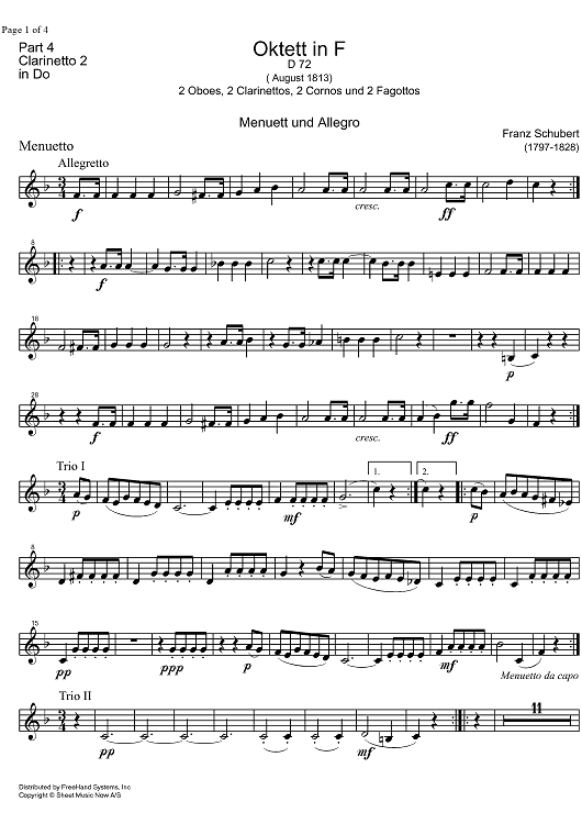 Octet F Major D72 - Clarinet 2