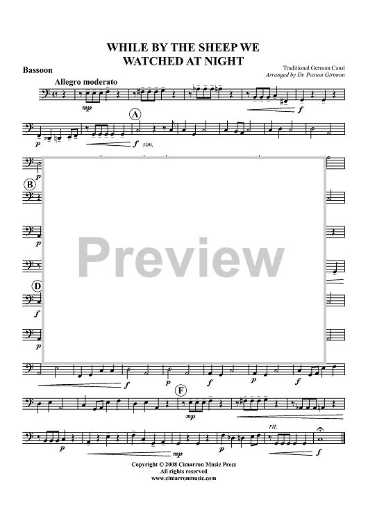 While By the Sheep We Watched at Night - Bassoon